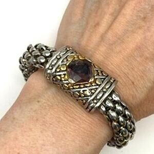 MX SIGNATURE COLLECTION Popcorn Mesh Silver Tone Bracelet Purple Glass Magnetic